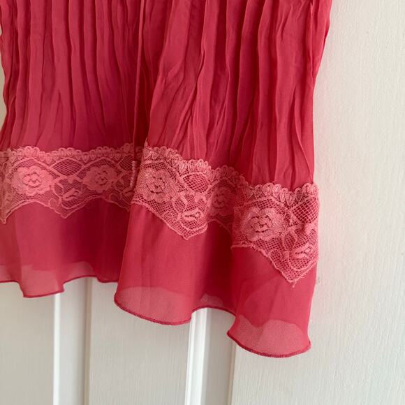 Vintage Y2K  Pink Sheer Delicate Lace Ruffle Top Size Large Coquette Feminine - Picture 2 of 8
